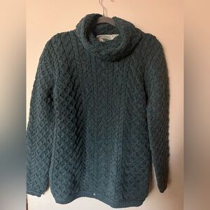 Aran Crafts 100% Wool Cable Knit Sweater - Green - Medium